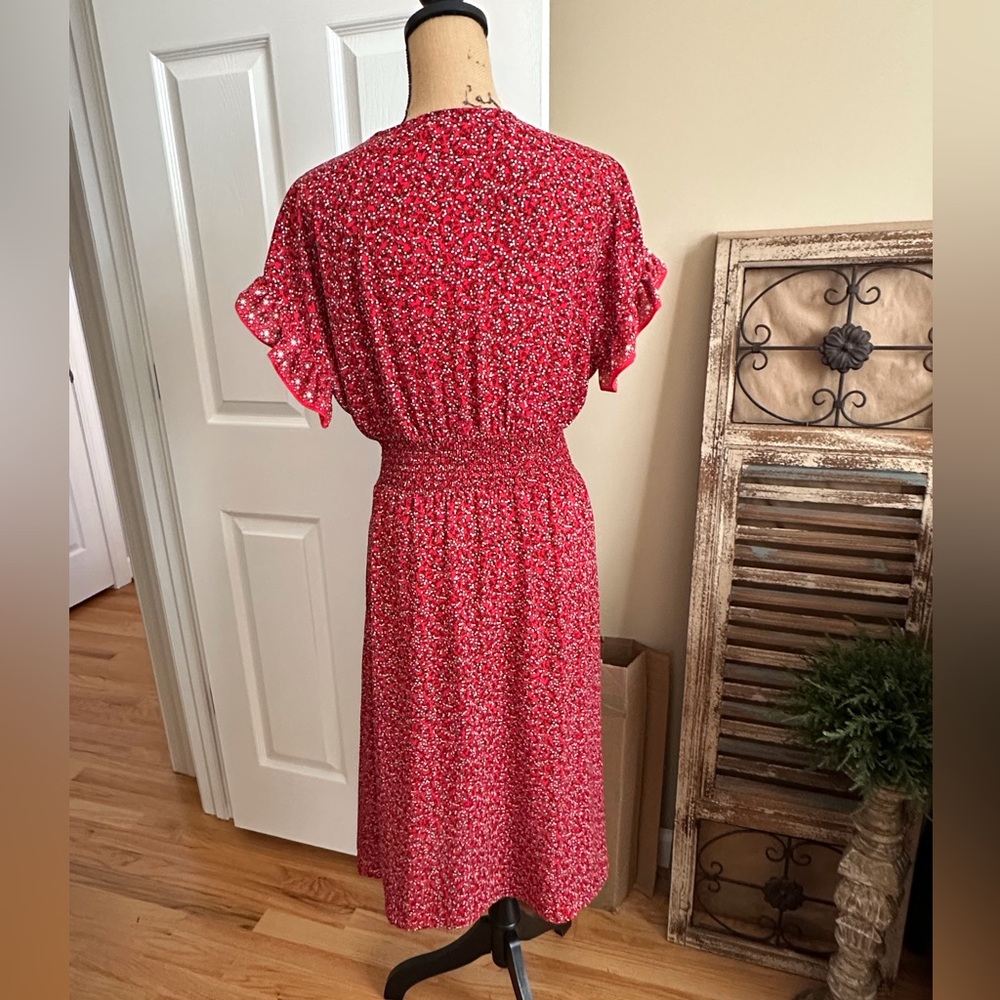 Max Studio Red Floral Midi Dress Size M - Picture 3 of 6